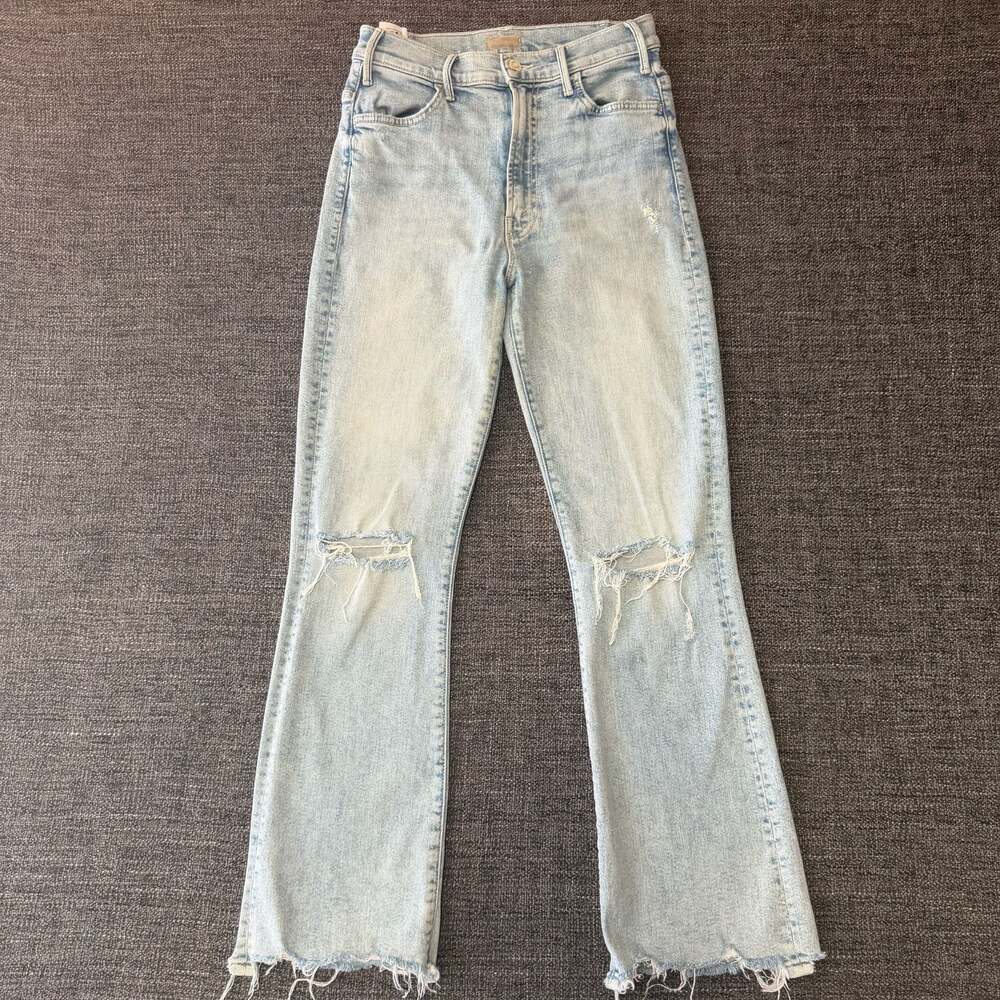 MOTHER The Hustler Ankle Chew Distressed High-Rise Jeans in Drinking By The Pool
